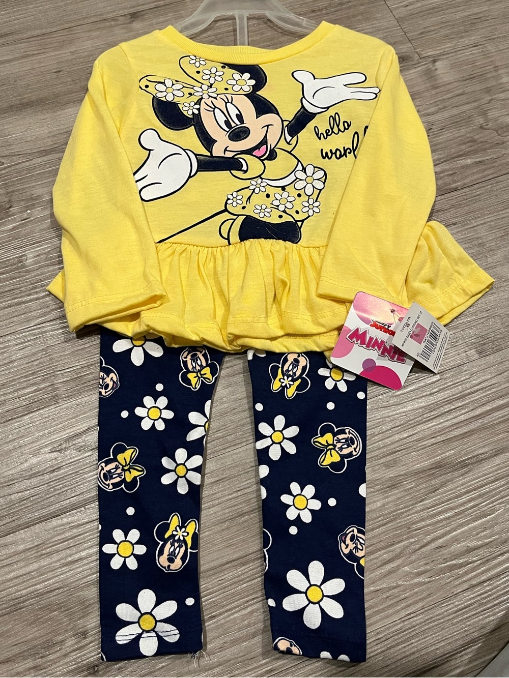 Disney Yellow Minnie Ruffle Top with Navy Daisy Leggings Set